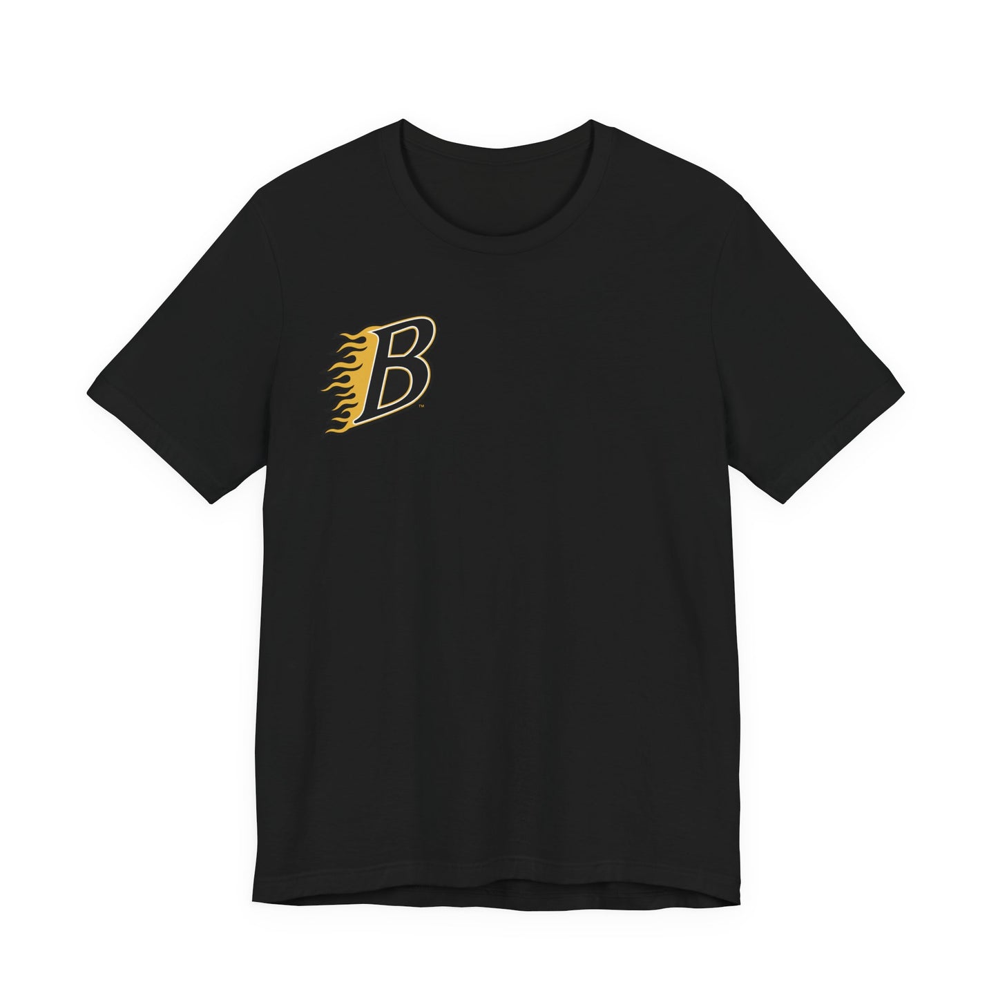 Burnsville Blaze Flaming 'B' Graphic Tee — Retro Letterman Style T-Shirt