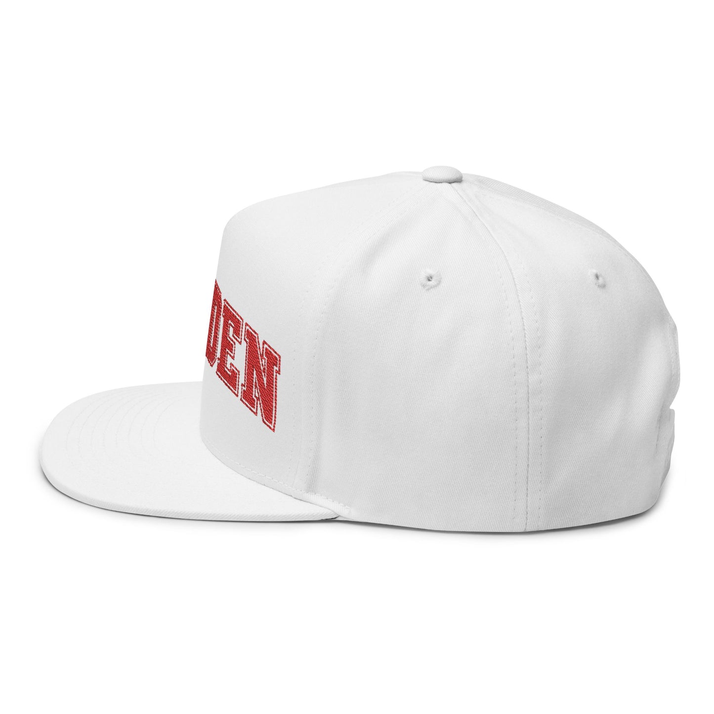 Minneapolis Camden Patriots Embroidered Red Text Flat Bill Cap — School Spirit Snapback