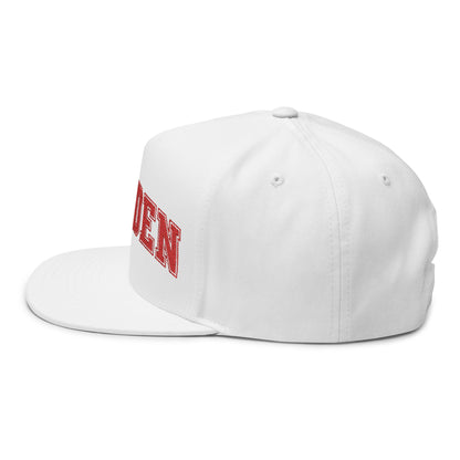 Minneapolis Camden Patriots Embroidered Red Text Flat Bill Cap — School Spirit Snapback