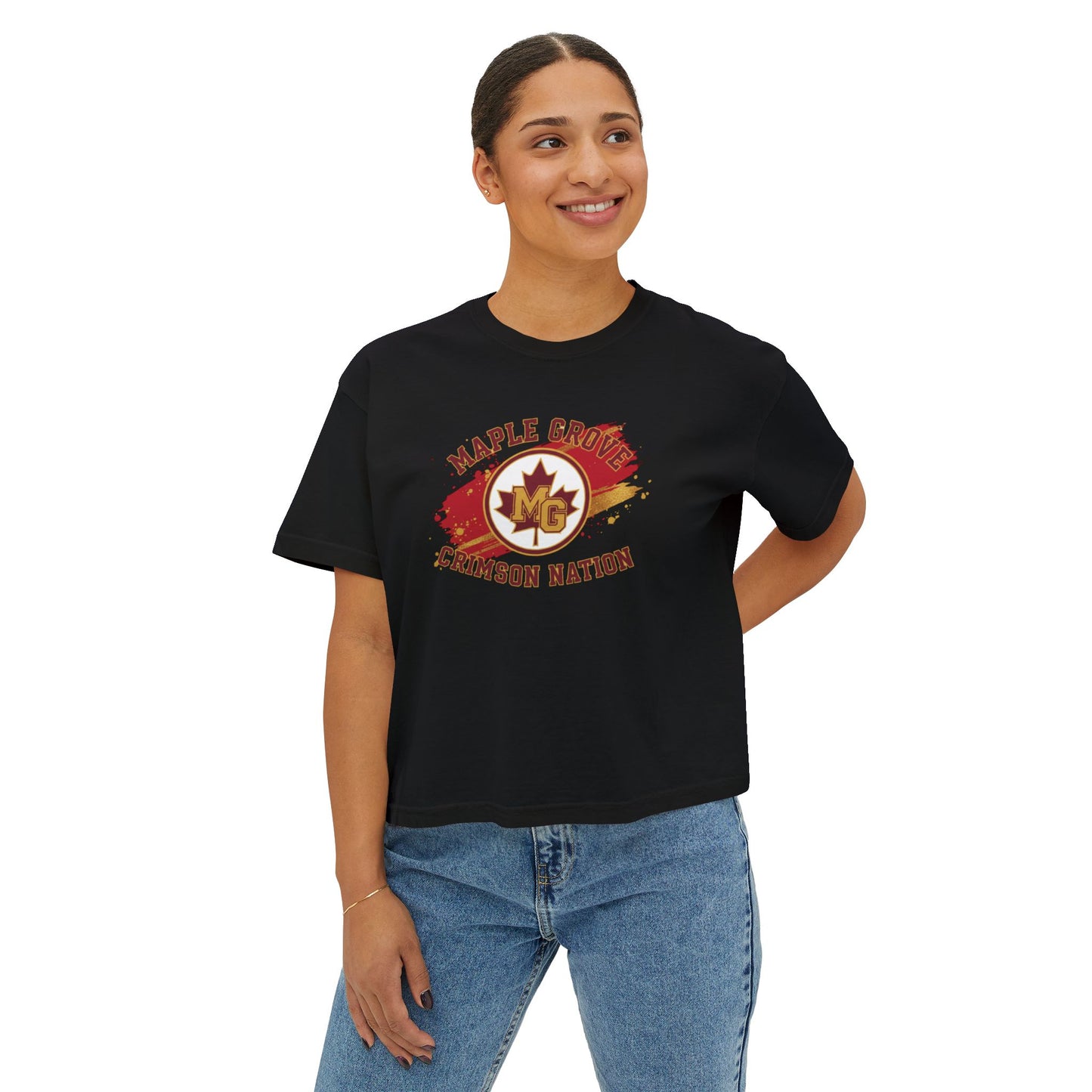 Maple Grove Crimson Stylish Women's Boxy Tee  - Casual & Comfy