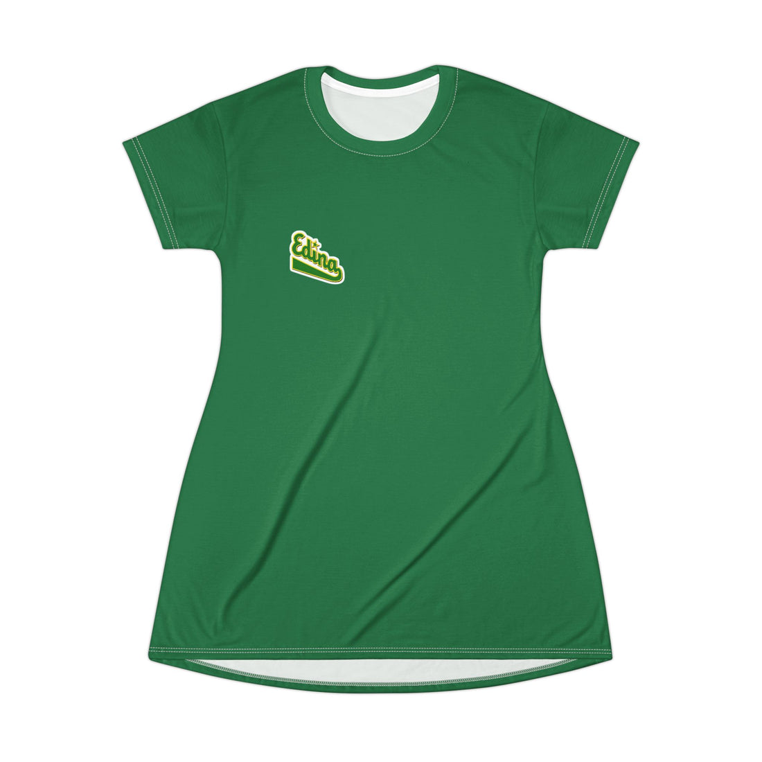 Casual Green T-Shirt Dress with Edina Logo - Perfect for Everyday Wear & Relaxation