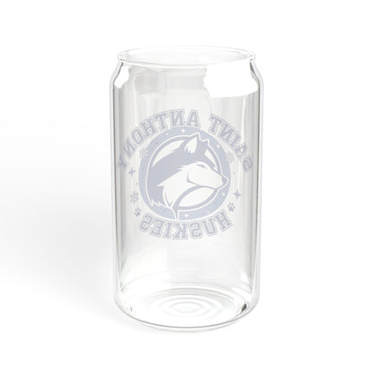 Saint Anthony Huskies Eco-Friendly 16oz Sipper Glass with Bamboo Lid - Perfect for Beverages on the Go!