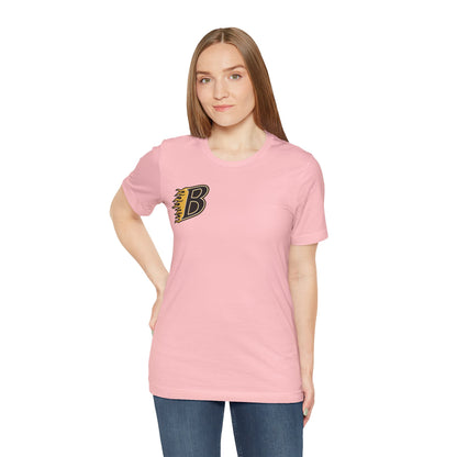 Burnsville Blaze Flaming 'B' Graphic Tee — Retro Letterman Style T-Shirt