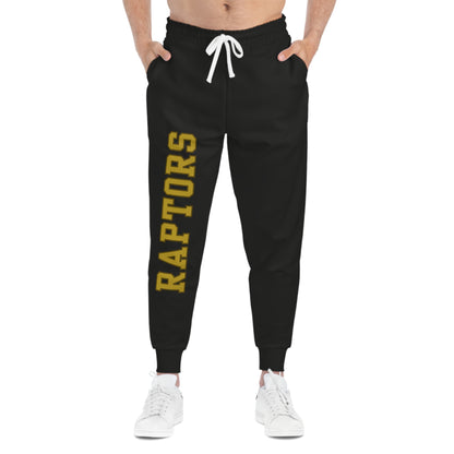 East Ridge Raptors Athletic Joggers — Black Team Sweatpants with Vertical Gold 'RAPTORS'