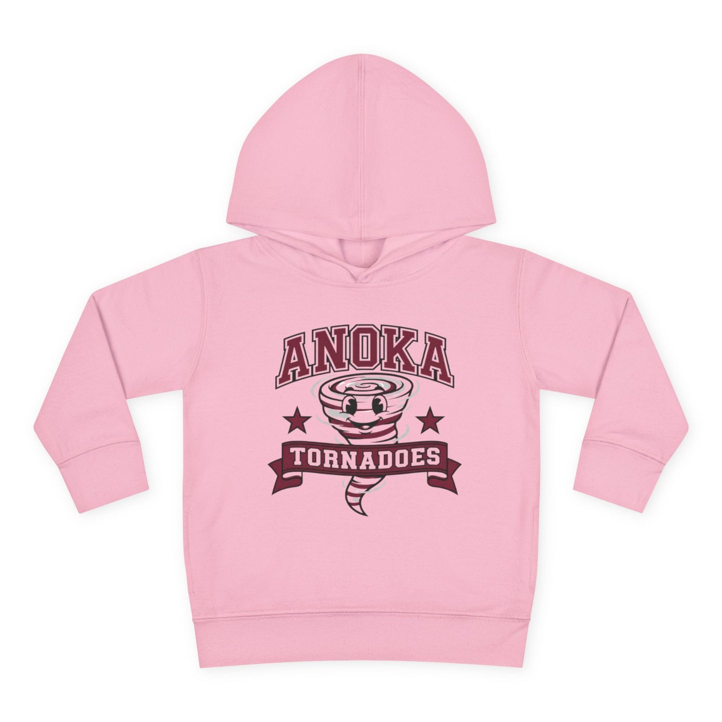 Anoka Tornadoes toddler hoodie in soft pink featuring a playful tornado graphic and cozy design for kids.