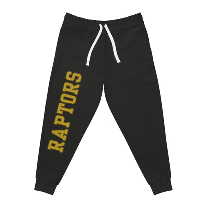 East Ridge Raptors Athletic Joggers — Black Team Sweatpants with Vertical Gold 'RAPTORS'