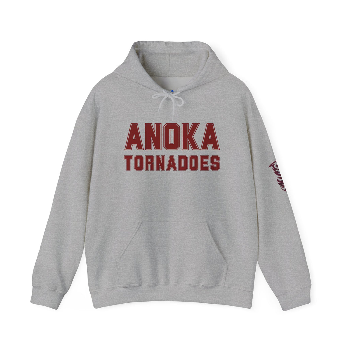 Anoka Tornadoes Hoodie — Team Pullover with Sleeve Tornado Logo