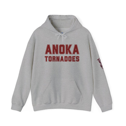 Anoka Tornadoes Hoodie — Team Pullover with Sleeve Tornado Logo