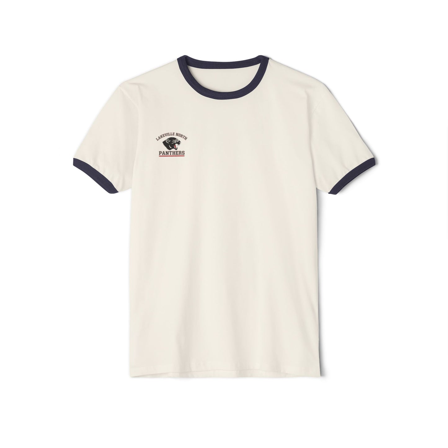 Lakeville North Panthers ringer tee featuring a lightweight natural body with midnight navy collar and sleeves.