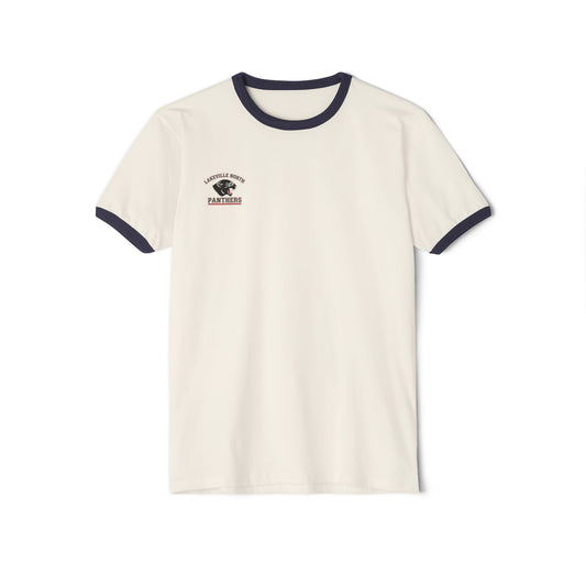 Lakeville North Panthers ringer tee featuring a lightweight natural body with midnight navy collar and sleeves.