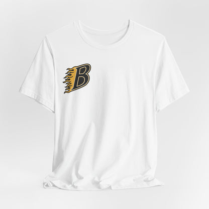Burnsville Blaze Flaming 'B' Graphic Tee — Retro Letterman Style T-Shirt