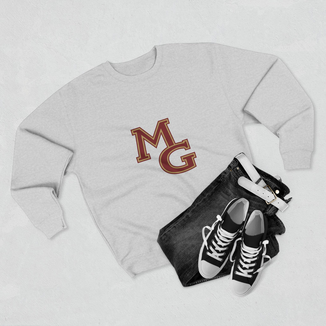 Unisex Crewneck Sweatshirt -Maple Grove Crimson Monogram Design for Casual Comfort