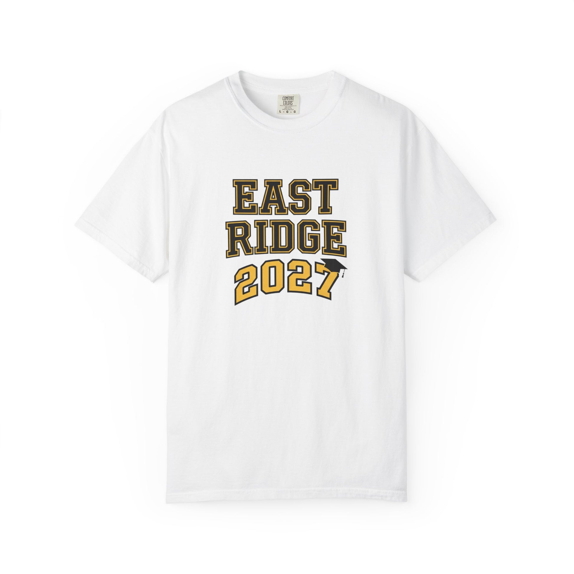 East Ridge Raptors Class of 2027 vintage tee in white with collegiate design, perfect for summer gatherings.