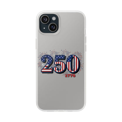 American flag Iphone case featuring 250th anniversary design with fireworks and patriotic colors.