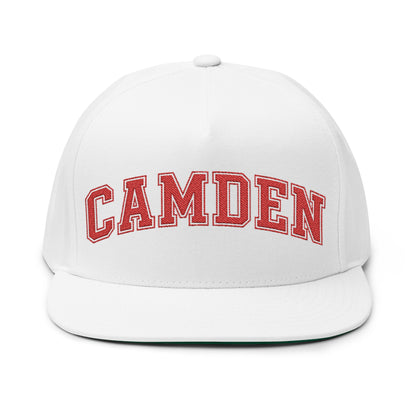 Minneapolis Camden Patriots Embroidered Red Text Flat Bill Cap — School Spirit Snapback