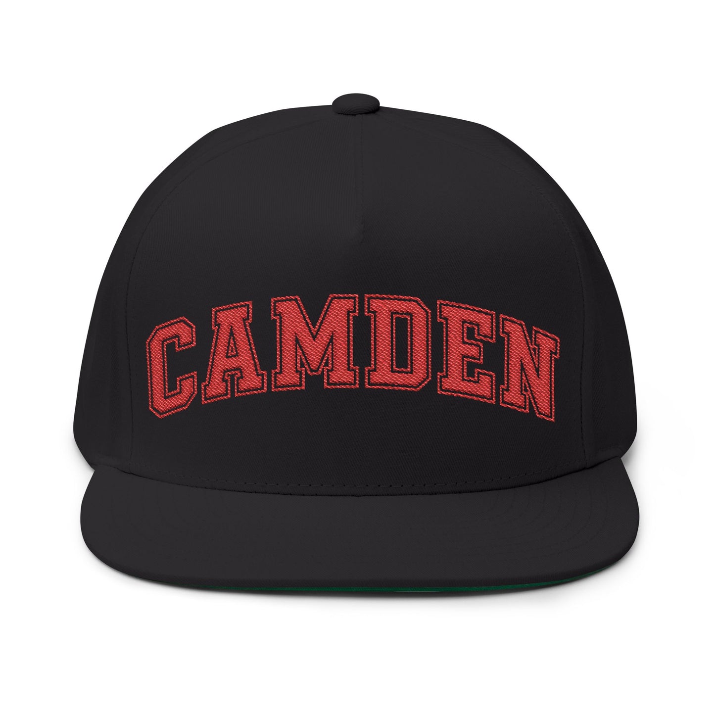 Minneapolis Camden Patriots Embroidered Red Text Flat Bill Cap — School Spirit Snapback