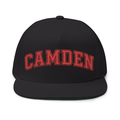Minneapolis Camden Patriots Embroidered Red Text Flat Bill Cap — School Spirit Snapback