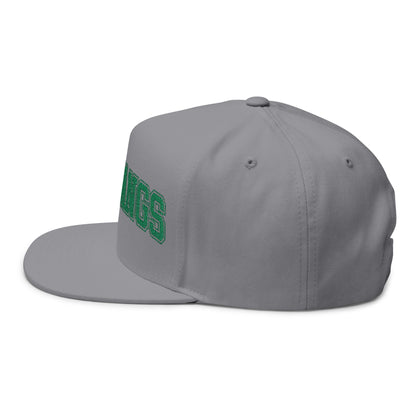Mounds View Mustangs Embroidered Green Text Flat Bill Cap — School Spirit Snapback