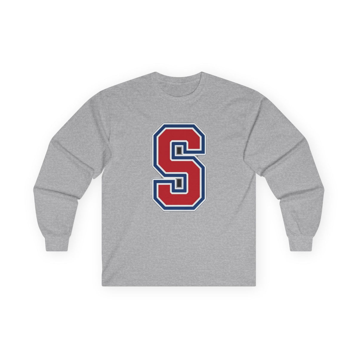 Simley Spartans Varsity S Letter Long Sleeve Tee — Spartan Helmet Back Graphic