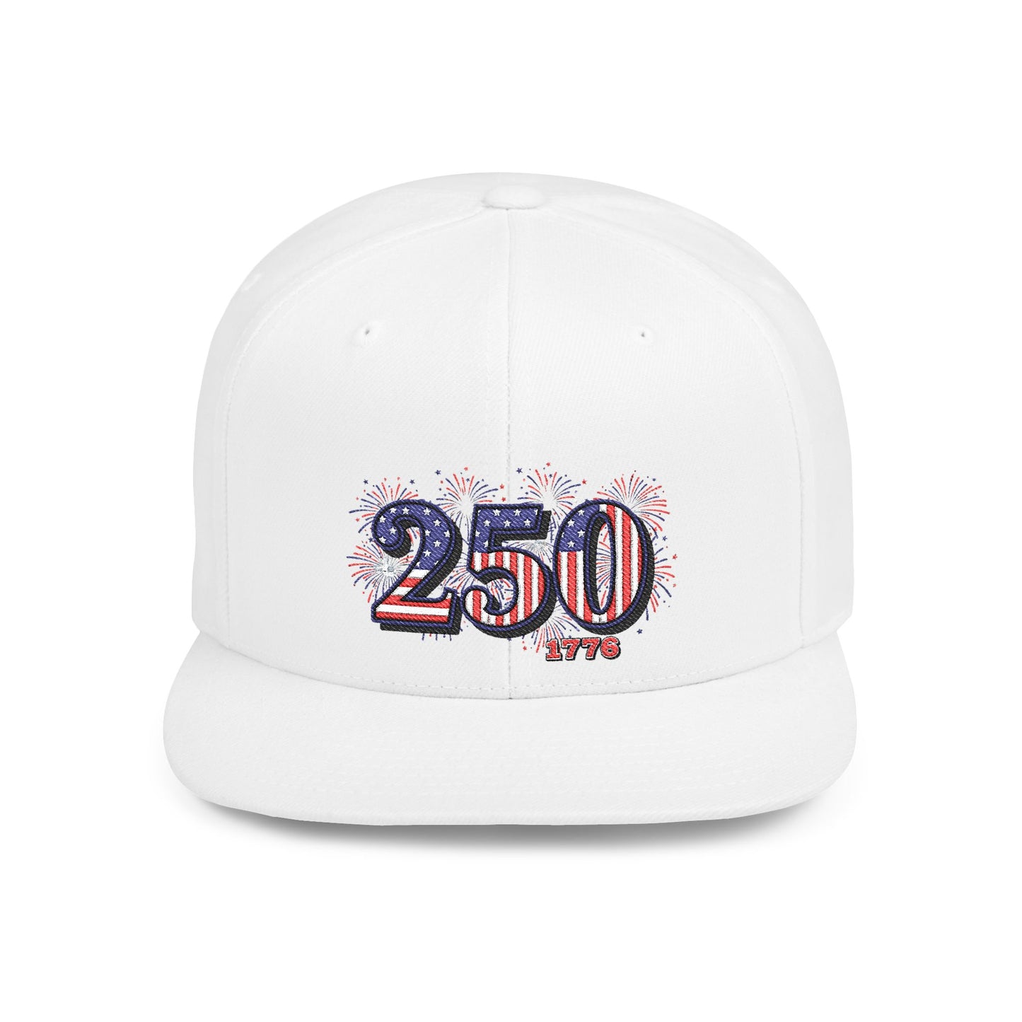 250th anniversary snapback hat featuring fireworks design celebrating America's 250th anniversary.