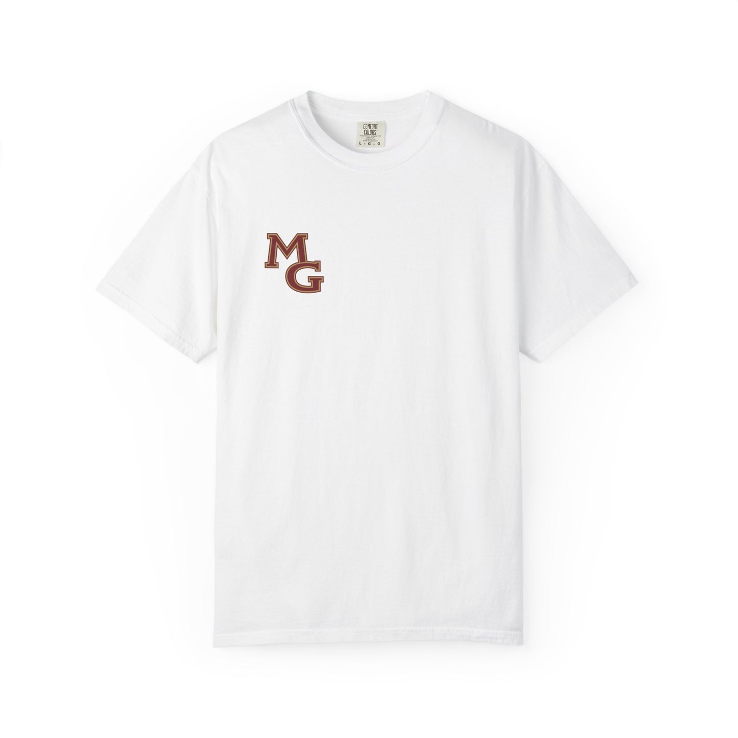 Maple Grove Crimson Chest Logo T‑Shirt — Minimal Monogram Graphic Tee