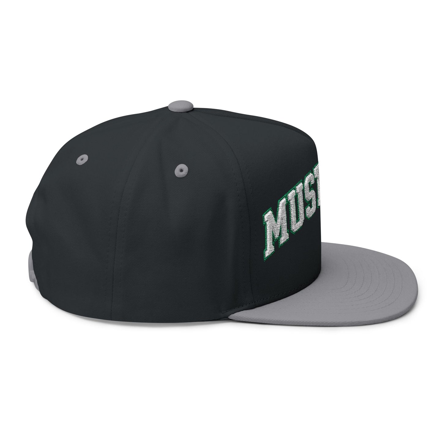 Mounds View Mustangs Embroidered White Text Flat Bill Cap — School Spirit Snapback