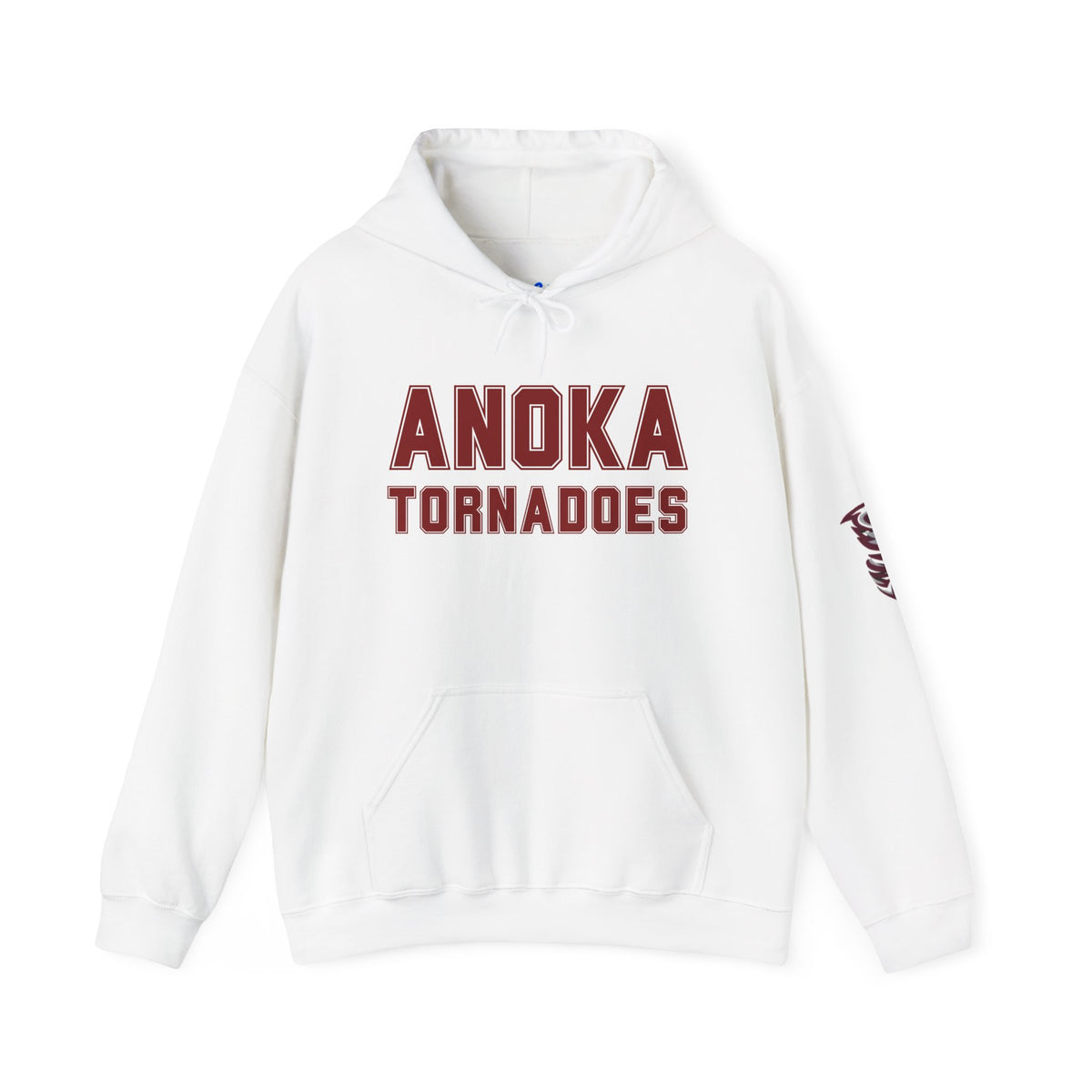 Anoka Tornadoes Hoodie — Team Pullover with Sleeve Tornado Logo