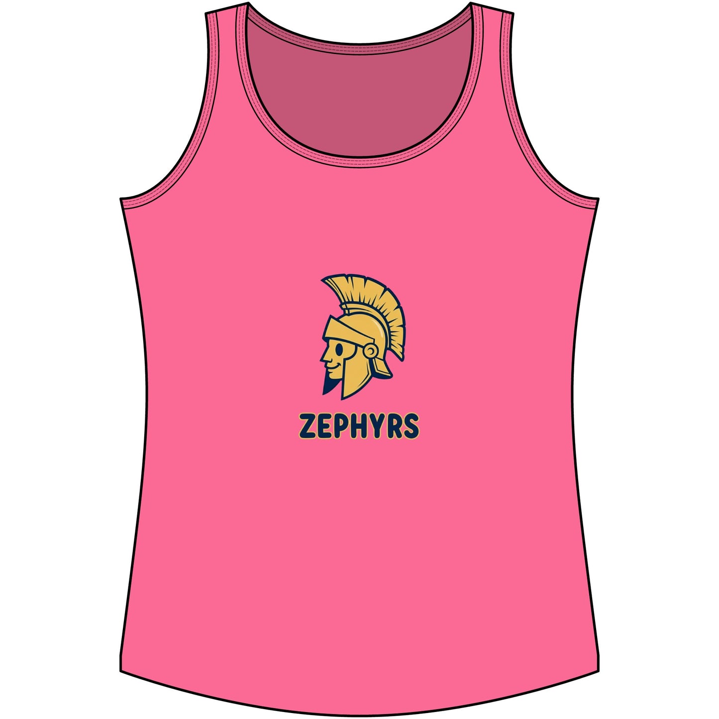 Mahtomedi Zephyrs Cotton Tank Top in pink with Trojan helmet logo for women's school spirit.