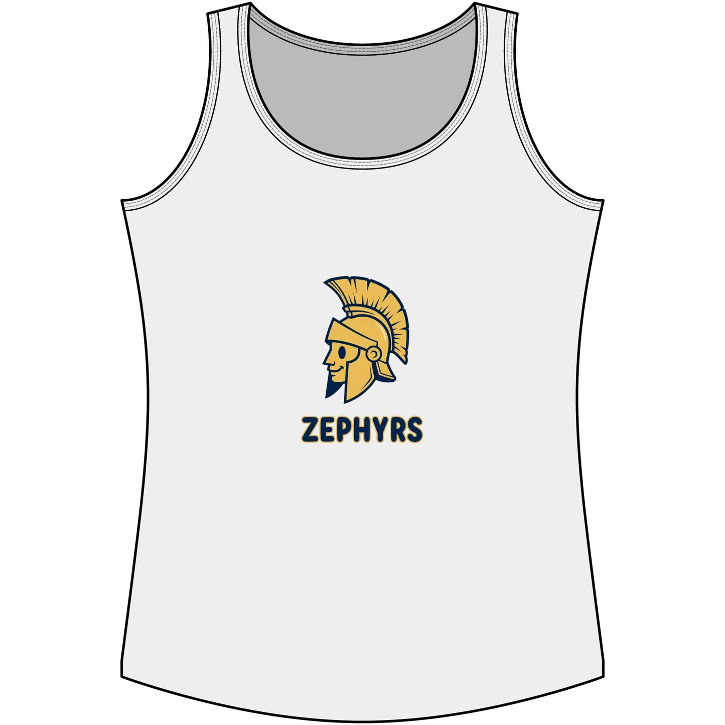 Mahtomedi Zephyrs Cotton Tank Top featuring a Trojan helmet logo design in white.