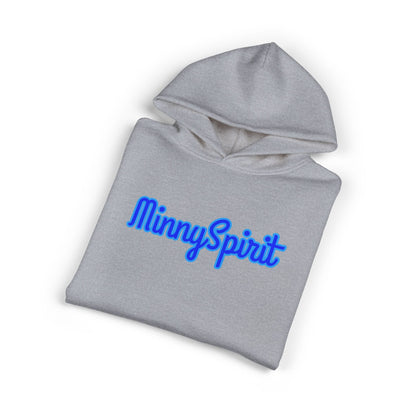 MinnySpirit Relaxed Hoodie — Cozy Grey Pullover with Blue Script Logo