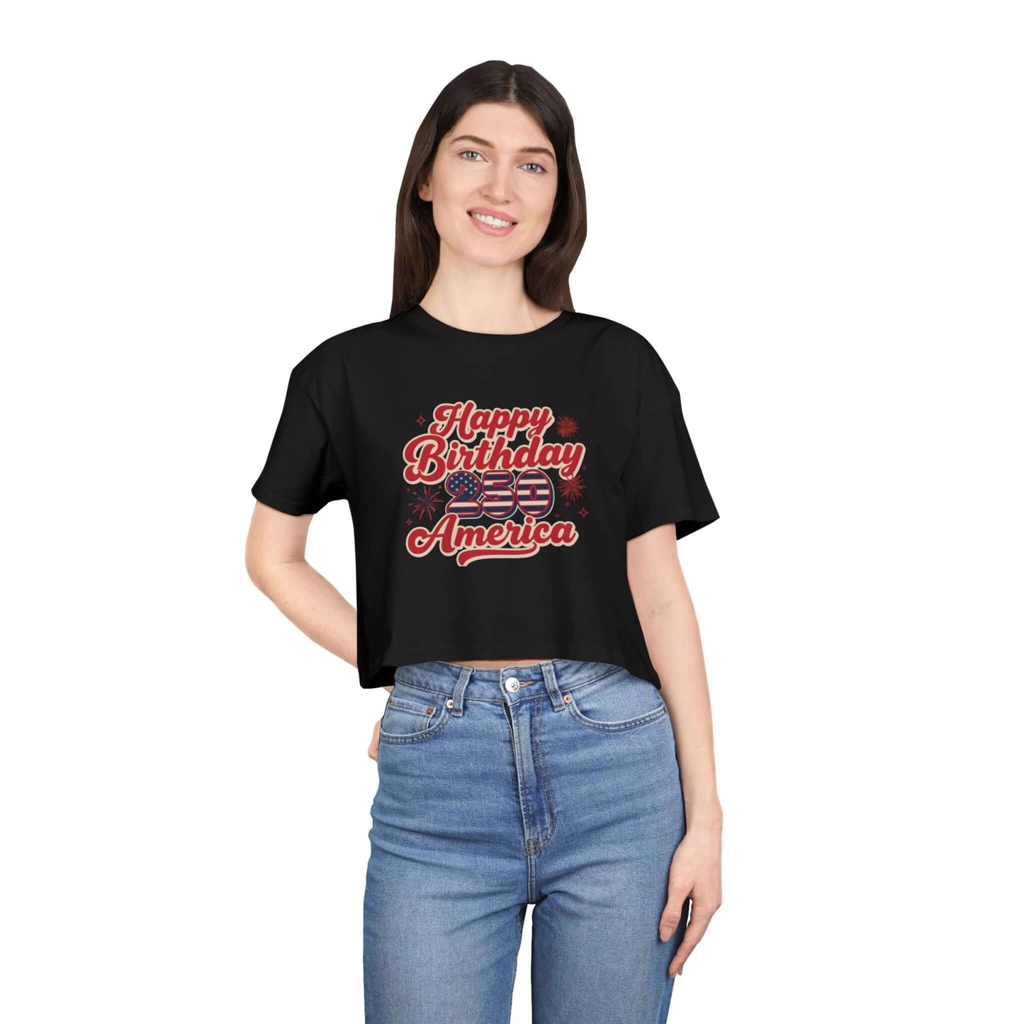 Patriotic Women's Crop Tee - Happy 250th Birthday America