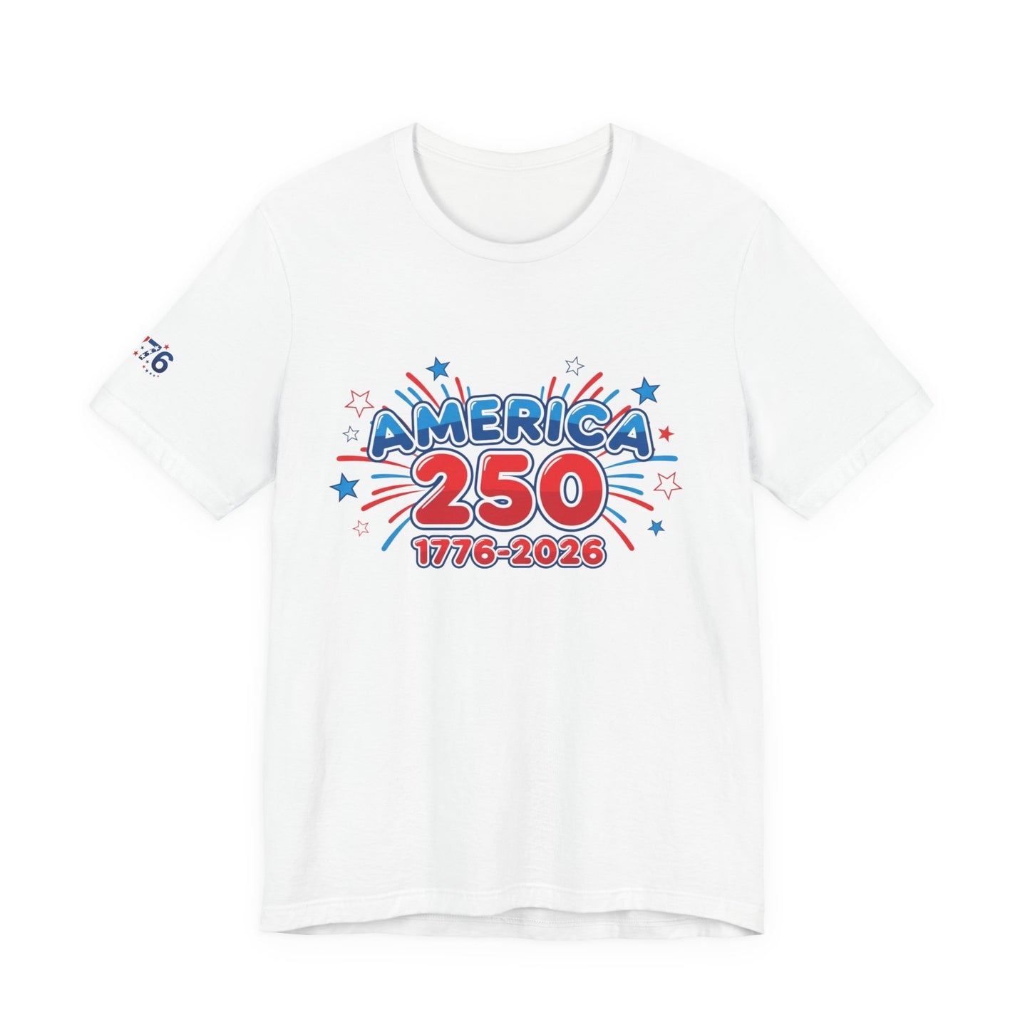 250th anniversary tee featuring bold America 250 graphic with stars and celebratory colors.