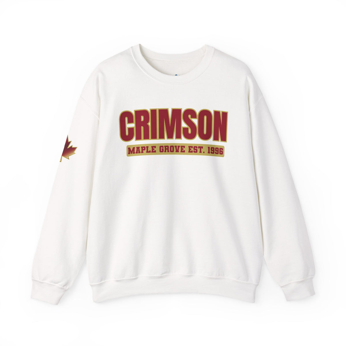 Crimson Maple Grove Crewneck Sweatshirt — Vintage Collegiate Maple Leaf Design