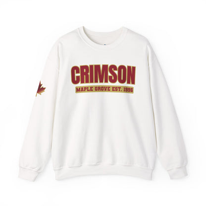 Crimson Maple Grove Crewneck Sweatshirt — Vintage Collegiate Maple Leaf Design