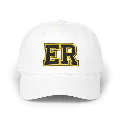 East Ridge ER baseball cap in white color with bold ER logo, perfect for sporting events and casual outings.