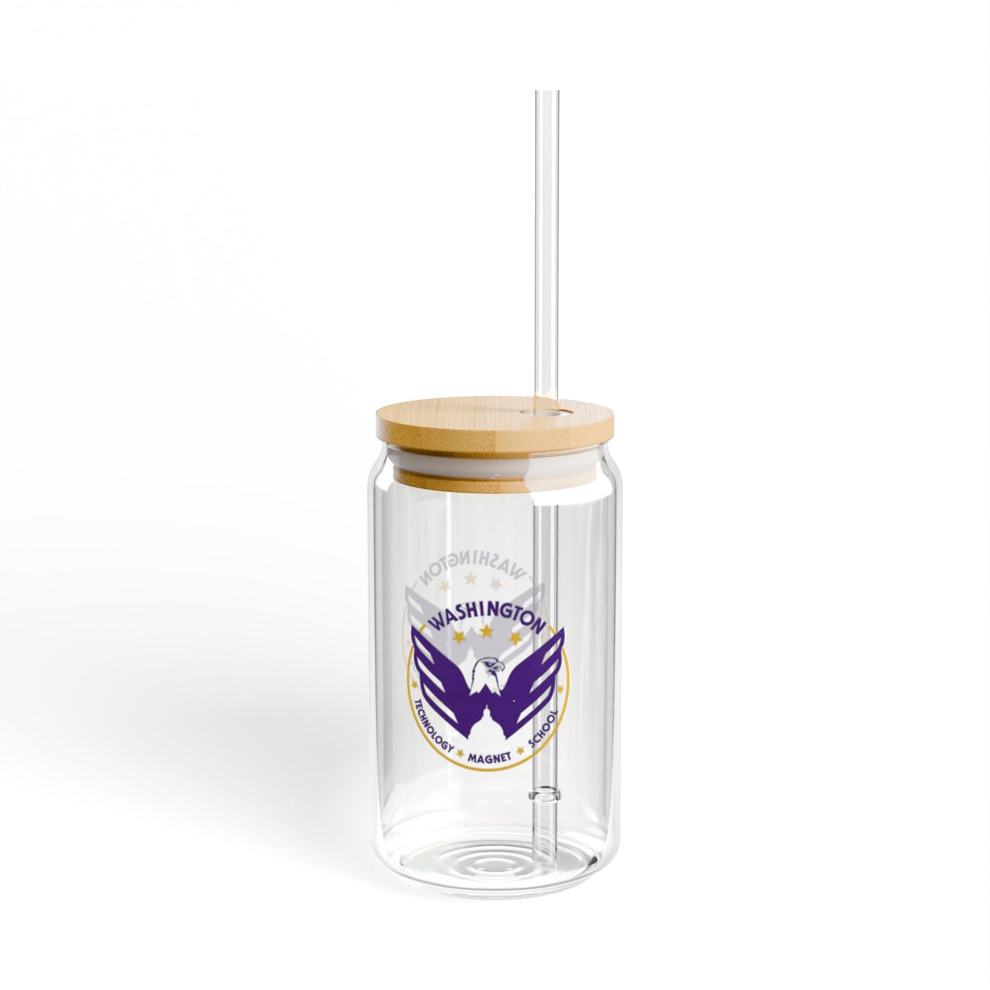 Washington Eagle Design Sipper Glass - 16oz Travel Mug with Straw