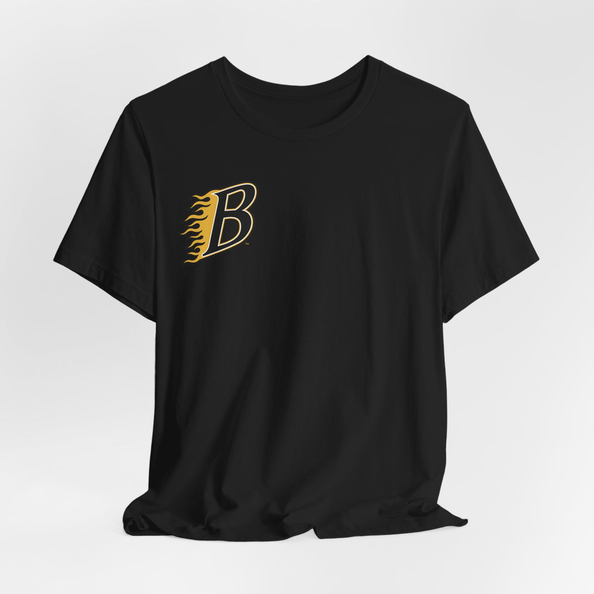 Burnsville Blaze Flaming 'B' Graphic Tee — Retro Letterman Style T-Shirt