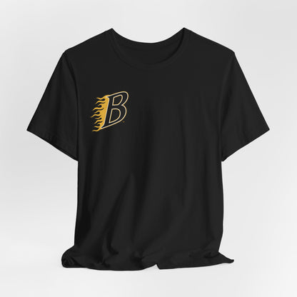 Burnsville Blaze Flaming 'B' Graphic Tee — Retro Letterman Style T-Shirt