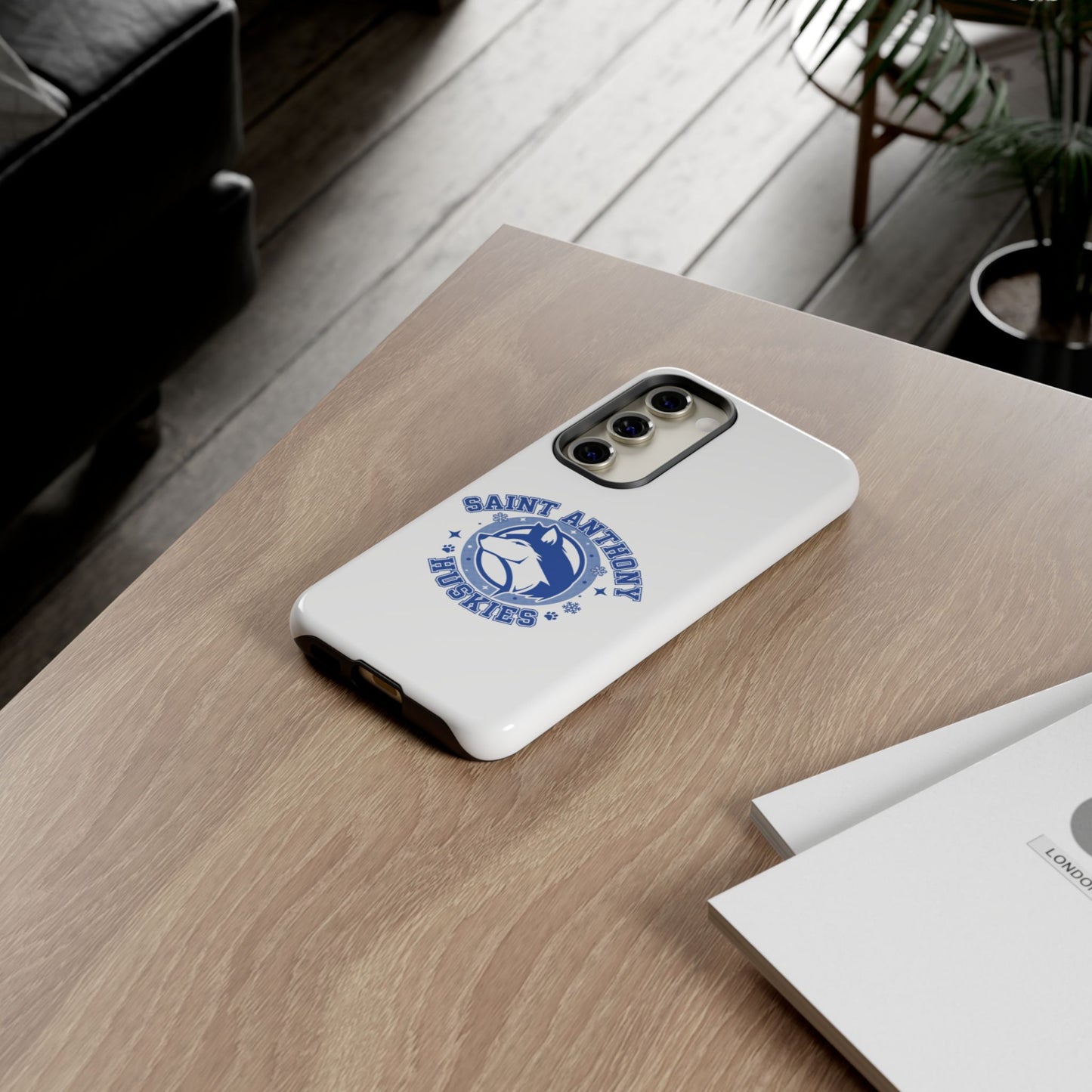 Saint Anthony Huskies Tough Phone Case — Protective White Phone Cover with Husky Logo