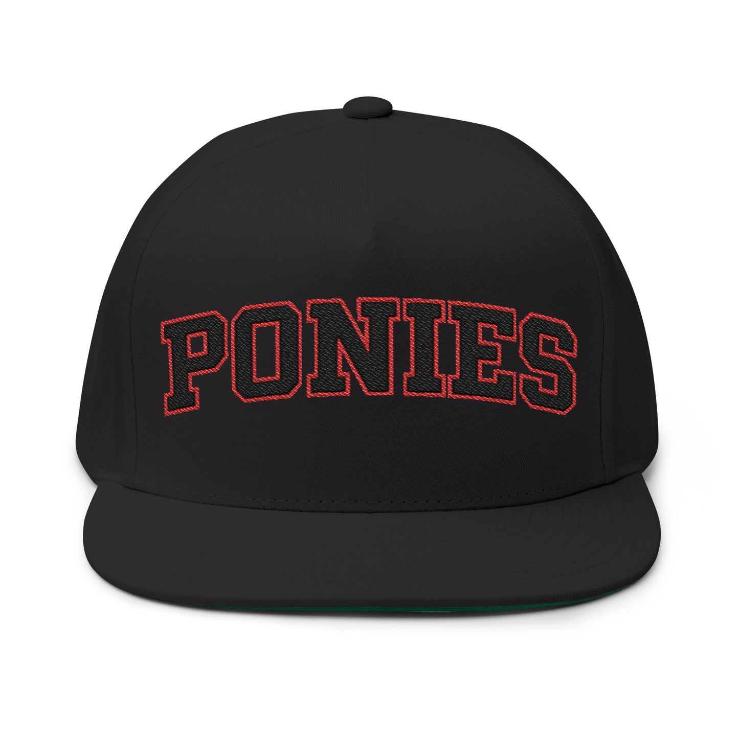 Stillwater Ponies Embroidered Black Text Flat Bill Cap — School Spirit Snapback