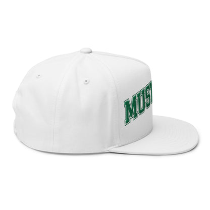 Mounds View Mustangs Embroidered Green Text Flat Bill Cap — School Spirit Snapback