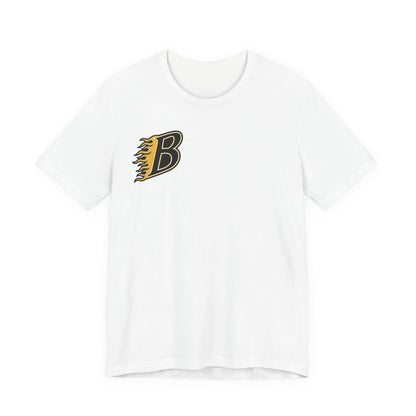 Burnsville Blaze Flaming 'B' Graphic Tee — Retro Letterman Style T-Shirt